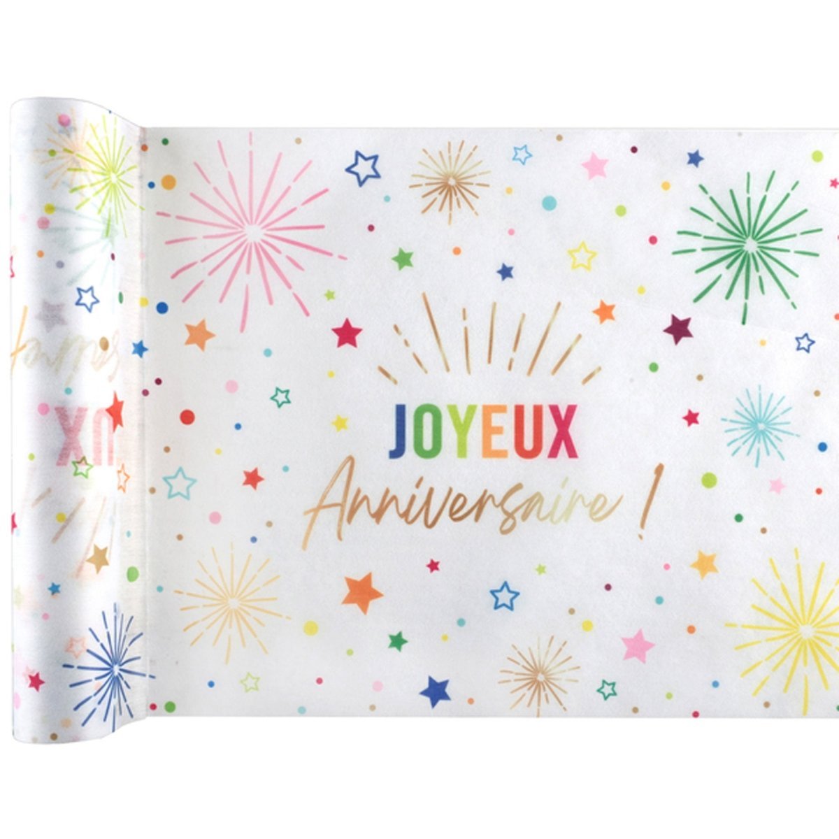 SANTEX General Birthday White "Joyeux Anniversaire" Table Runner, 118 Inches, 1 Count 3660380113539
