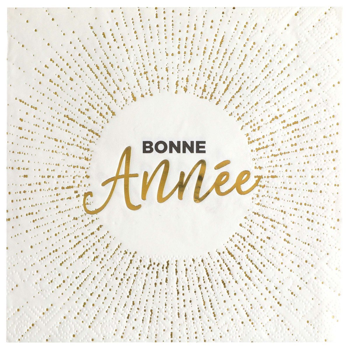 SANTEX New Year "Bonne Année" Large Lunch Napkins, White and Gold, 10 Count