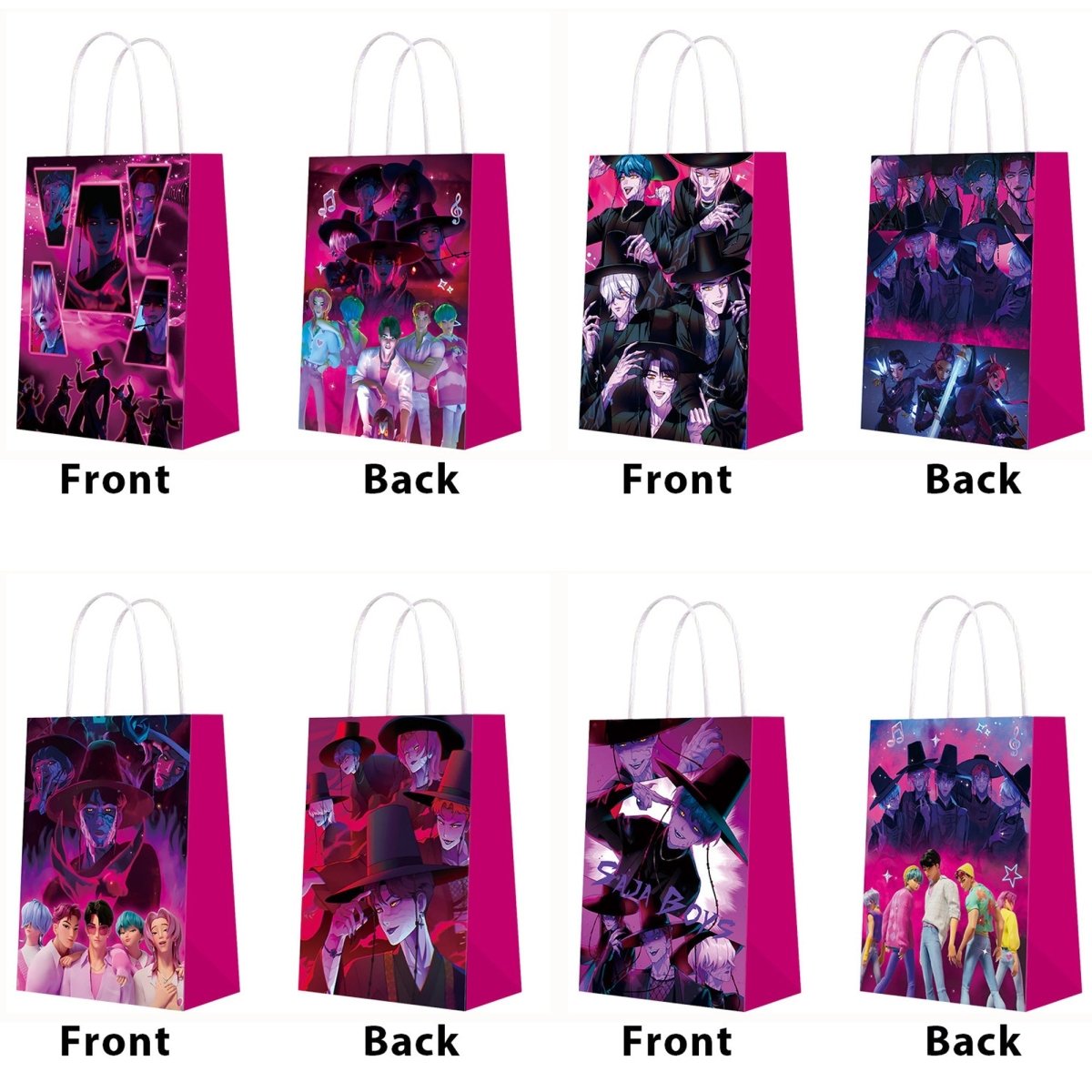 Shaoxing Keqiao Chengyou Textile Co.,Ltd Kids Birthday Kpop Anime Paper Favour Bags, Demon Hunter Inspired Boy Band, 8 Count 840482509451