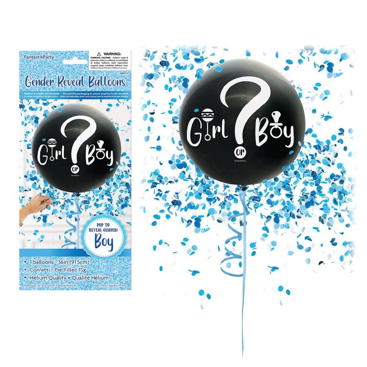 SIU & SONS INT'L TRADING Baby Shower Gender Reveal Latex Balloon with Blue Confetti, 36 Inches, 1 Count 208013624001156