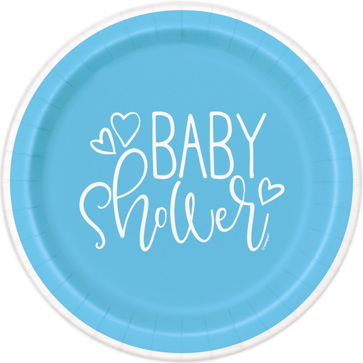 UNIQUE PARTY FAVORS Baby Shower Blue Hearts Large Round Lunch Paper Plates, 9 Inches, 8 Count 011179733859