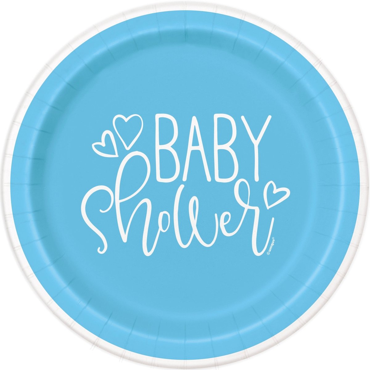 UNIQUE PARTY FAVORS Baby Shower Blue Hearts Small Round Dessert Paper Plates, 7 Inches, 8 Count 011179733842