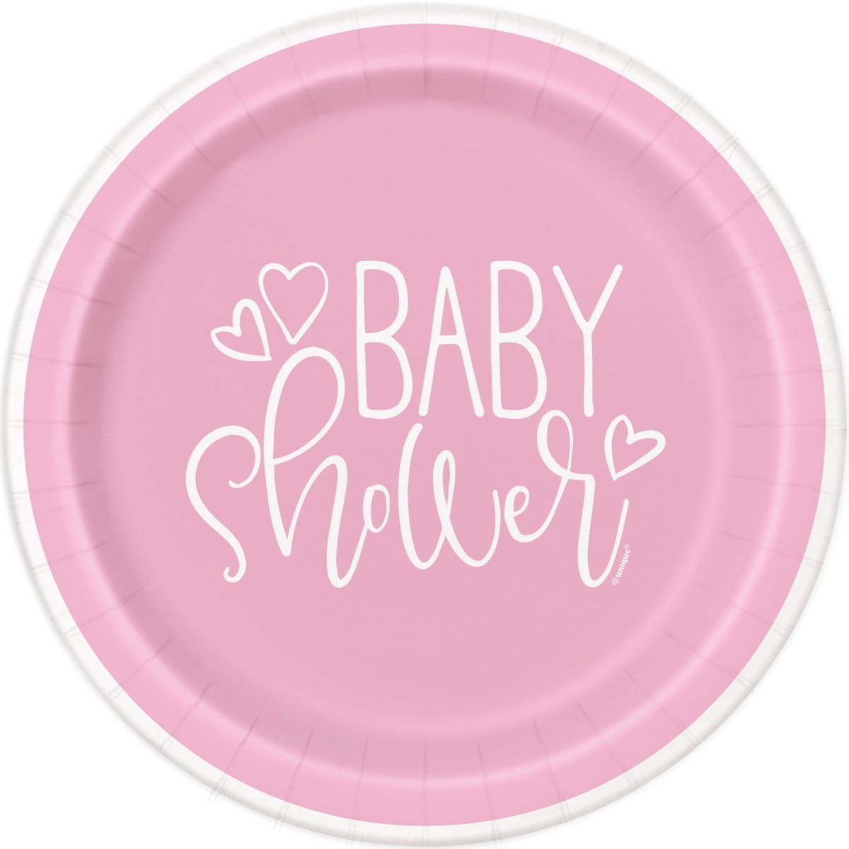 UNIQUE PARTY FAVORS Baby Shower Pink Hearts Large Round Lunch Paper Plates, 9 Inches, 8 Count 011179733651
