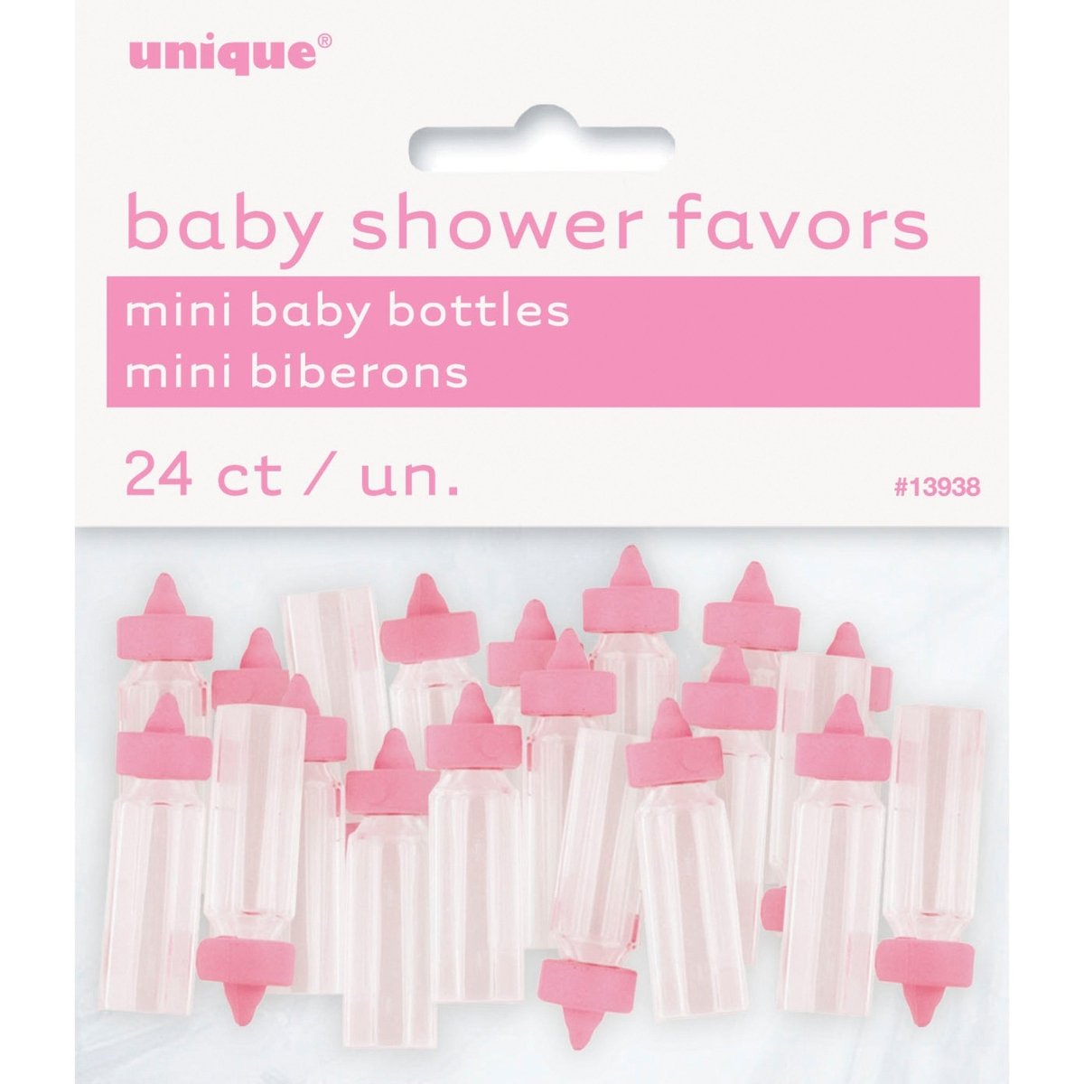 UNIQUE PARTY FAVORS Baby Shower Pink Mini Plastic Baby Bottles, 24 Count 011179139385