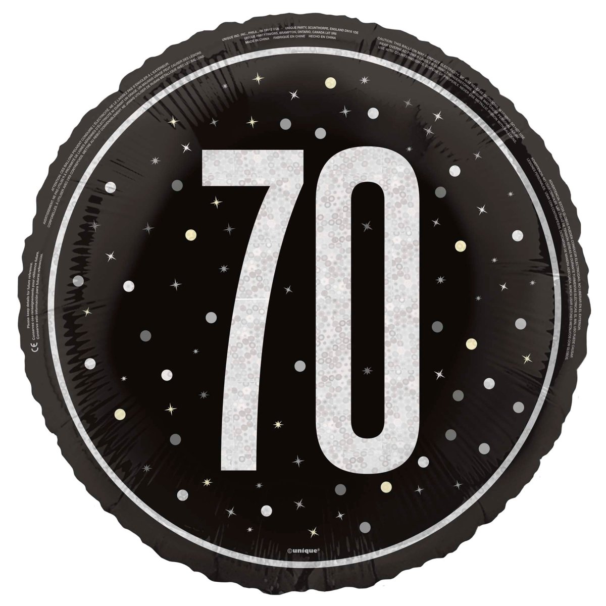 UNIQUE PARTY FAVORS Balloons Black and Silver 70th Happy Birthday Foil Balloon, 18 Inches, 1 Count