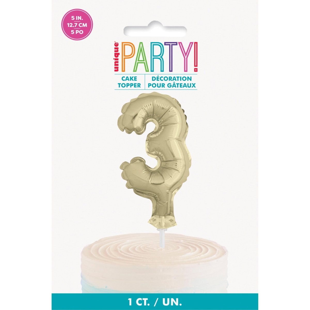 UNIQUE PARTY FAVORS Cake Supplies Golden Number 3 Foil Balloon Cake Topper, 1 Count 011179572632