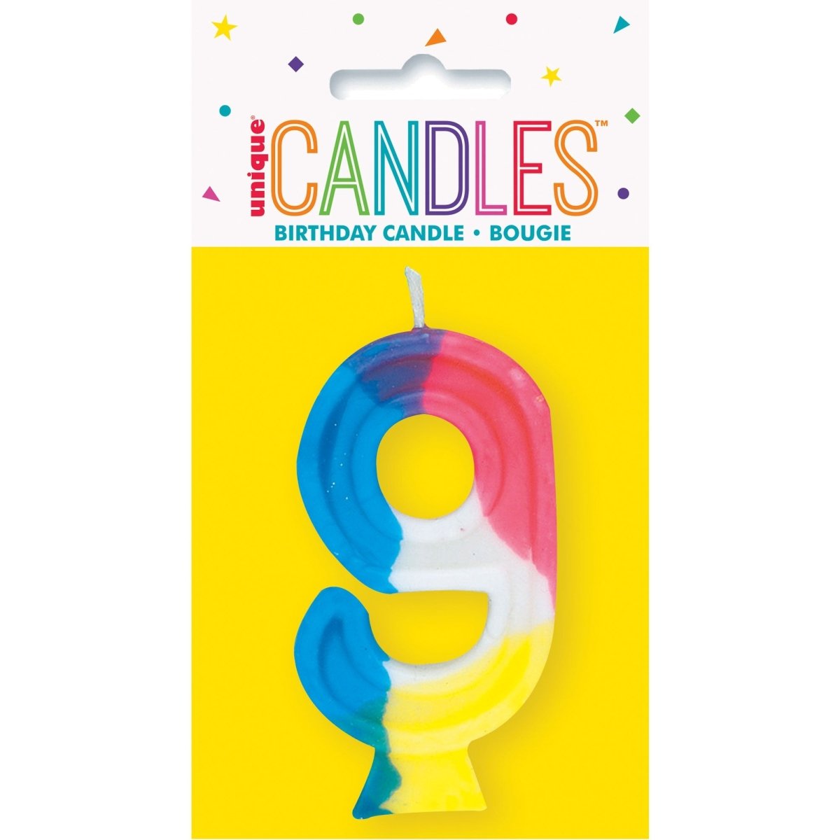 UNIQUE PARTY FAVORS Cake Supplies Rainbow Number 9 Birthday Candle, 1 Count 011179350094