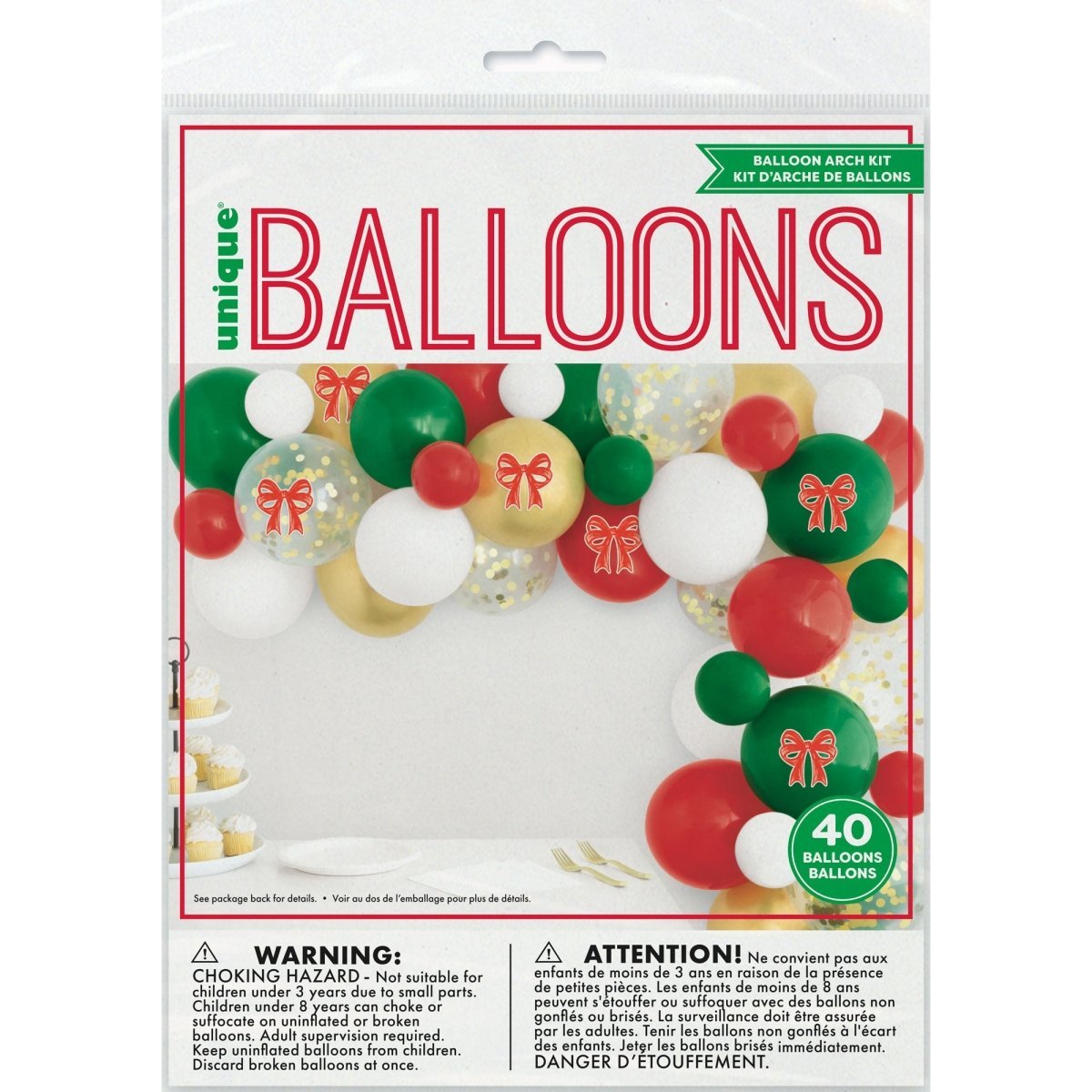UNIQUE PARTY FAVORS Christmas Christmas Latex Balloon Arch Kit, Red, Green and Gold, 40 Count 011179323326