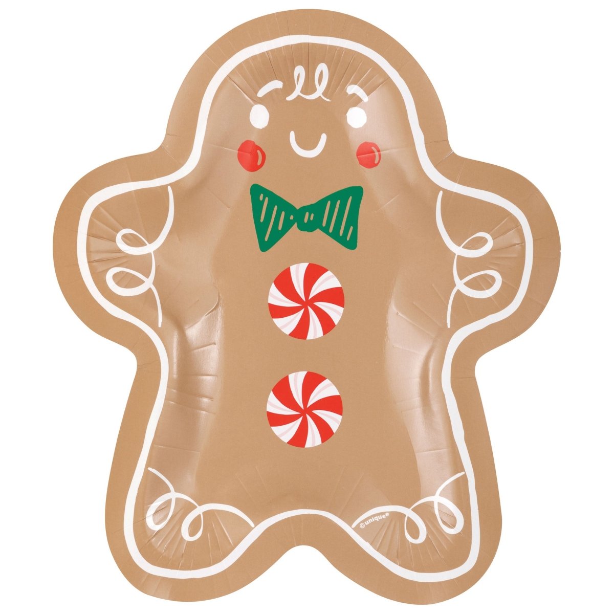 UNIQUE PARTY FAVORS Christmas Gingerbread Xmas Shaped Large Lunch Paper Plates, 8 Inches, 8 Count 011179323098