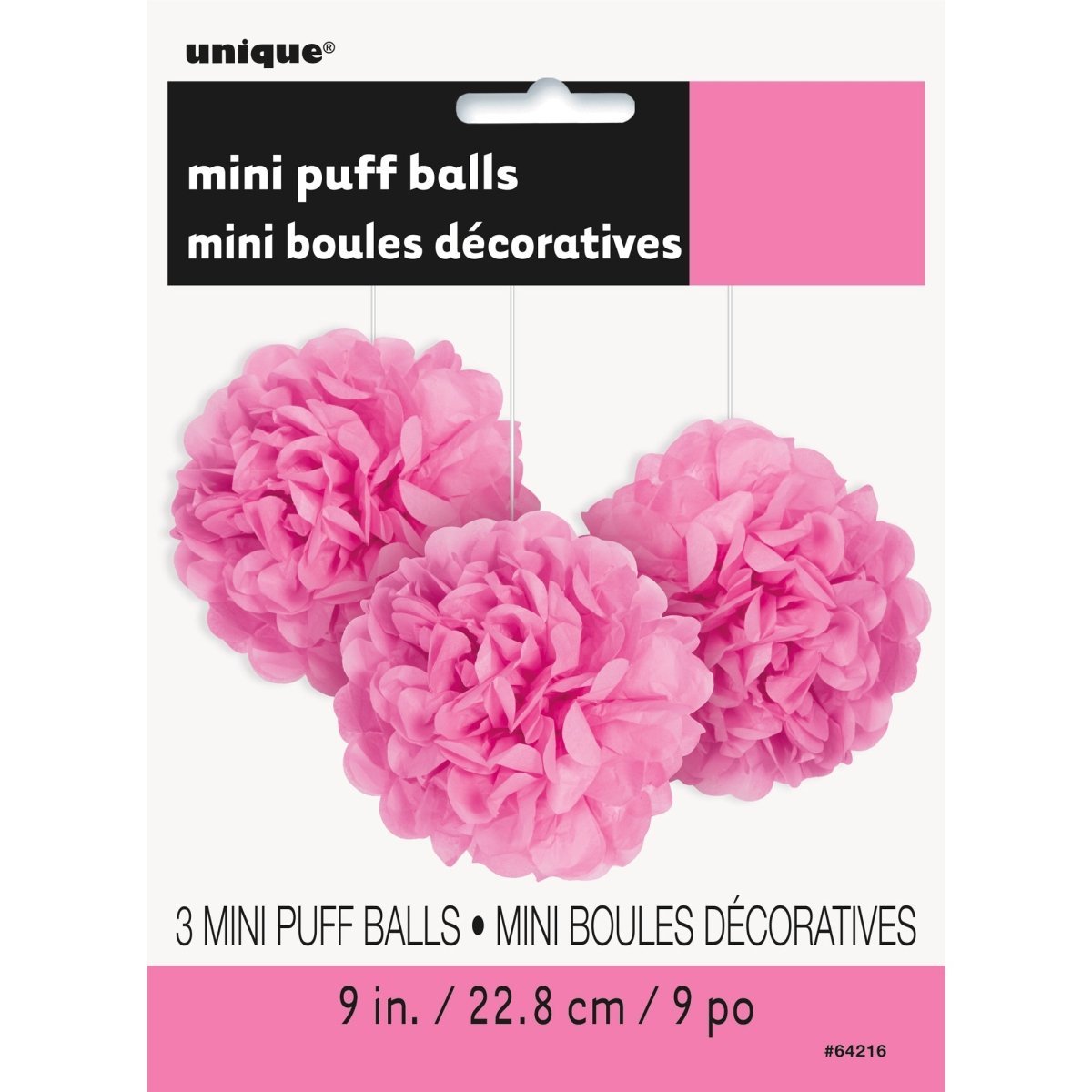 UNIQUE PARTY FAVORS Decorations Hot Pink Mini Puff Hanging Decorations, 9 Inches, 3 Count 011179642168