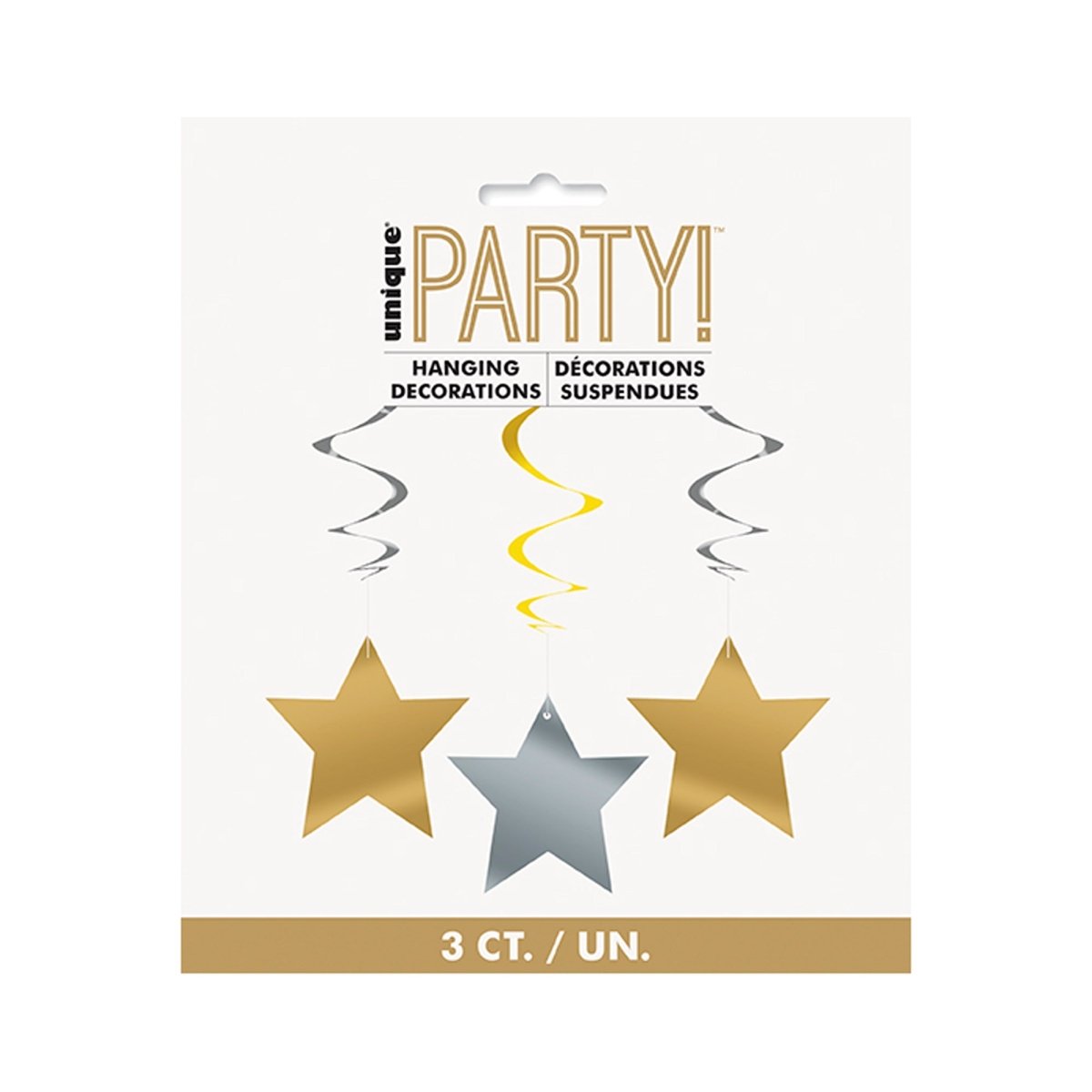 UNIQUE PARTY FAVORS Decorations Silver and Gold Hanging Star Swirl Decorations, 26 Inches, 3 Count 011179911868