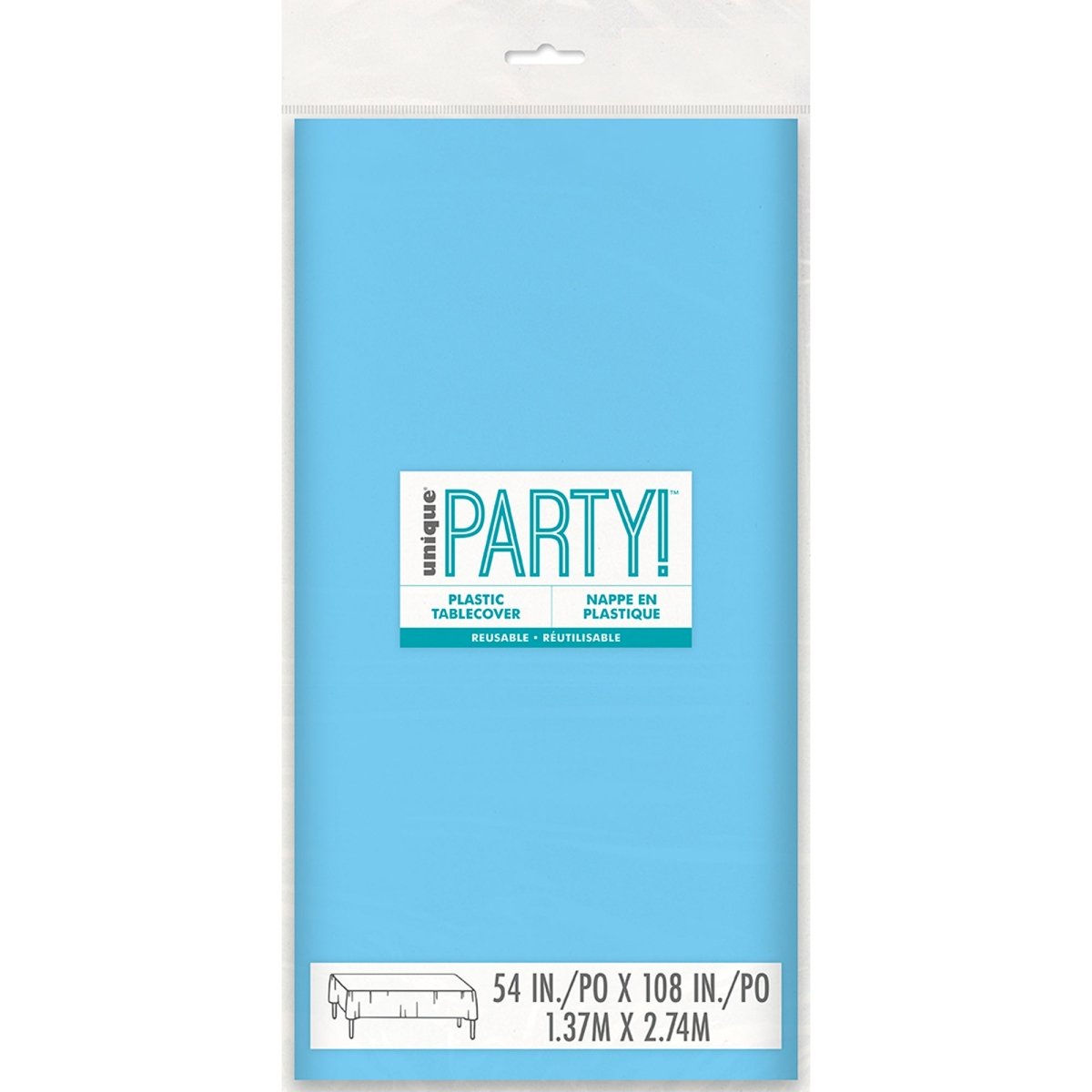 UNIQUE PARTY FAVORS Disposable-Plasticware Powder Blue Rectangular Plastic Table Cover, 54 x 108 Inches, 1 Count 011179503933