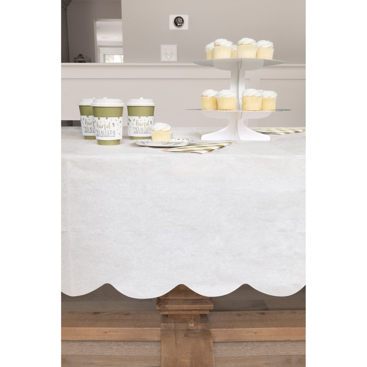 UNIQUE PARTY FAVORS Disposable-Plasticware White Rectangular Paper Scalloped Table Cover, 54 x 108 Inches, 1 Count 011179739516