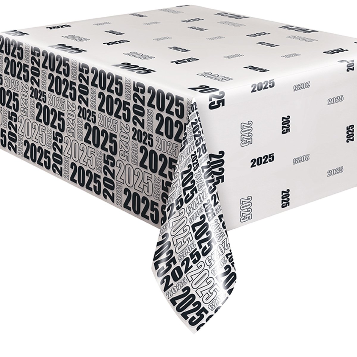 UNIQUE PARTY FAVORS Graduation Black & White 2025 Plastic Table Cover, 54 X 108 Inches, 1 Count 011179161034