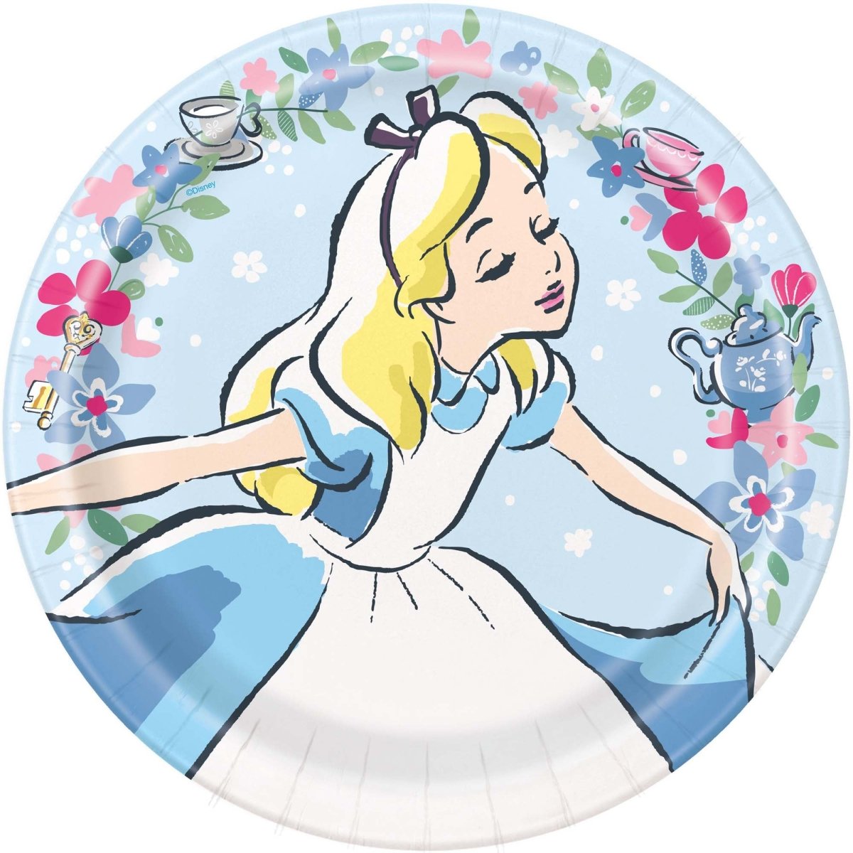 UNIQUE PARTY FAVORS Kids Birthday Alice in Wonderland Birthday Large Round Lunch Paper Plates, 9 Inches, 8 Count