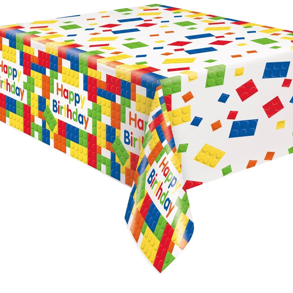 UNIQUE PARTY FAVORS Kids Birthday Building Blocks Birthday Rectangular Plastic Table Cover, 54 x 84 Inches, 1 Count 011179582334