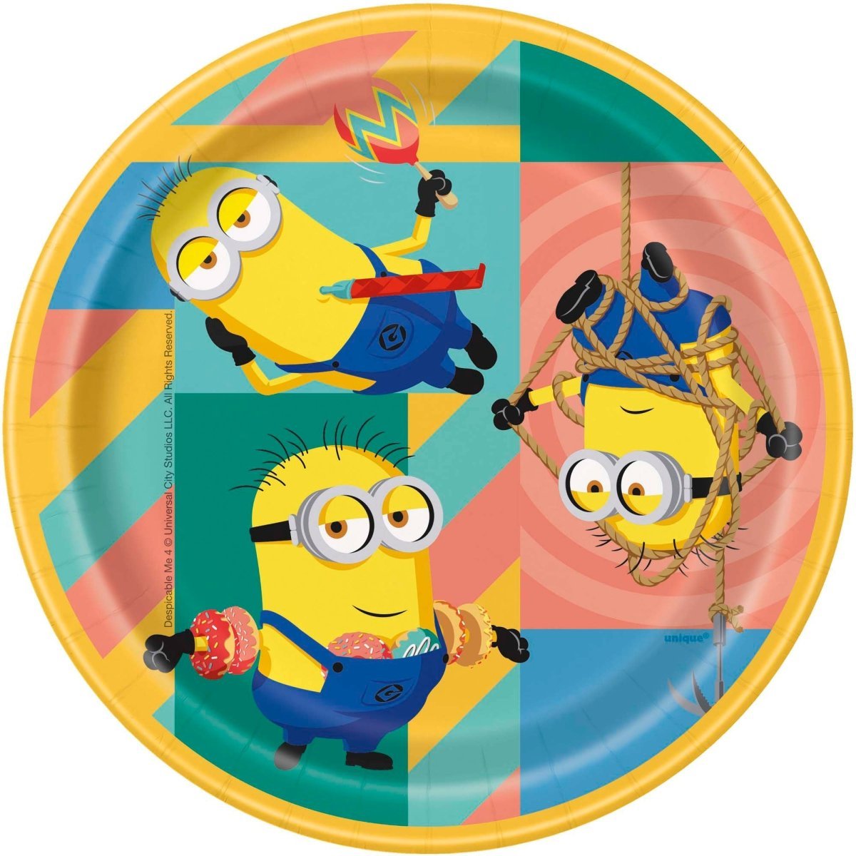 UNIQUE PARTY FAVORS Kids Birthday Despicable Me 4 Birthday Small Round Dessert Paper Plates, 7 Inches, 8 Count