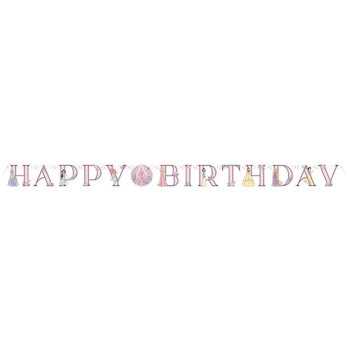 UNIQUE PARTY FAVORS Kids Birthday Disney Princesses Happy Birthday Paper Jointed Banner, 72 Inches, 1 Count 011179210367