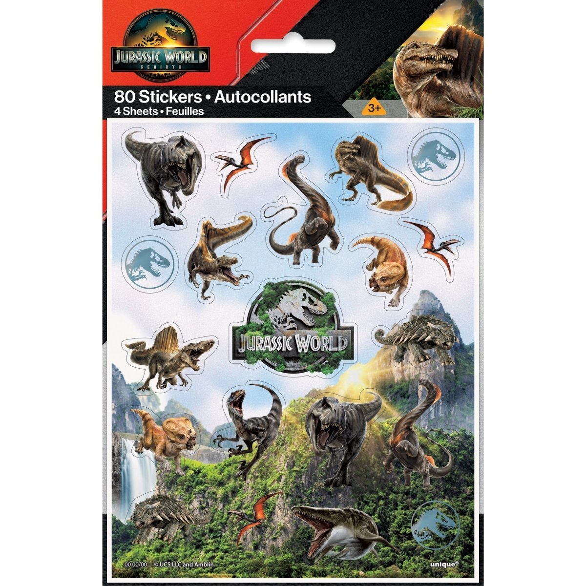 UNIQUE PARTY FAVORS Kids Birthday Jurassic World Birthday Sticker Sheets, 4 Sheets, 80 Count 011179154623