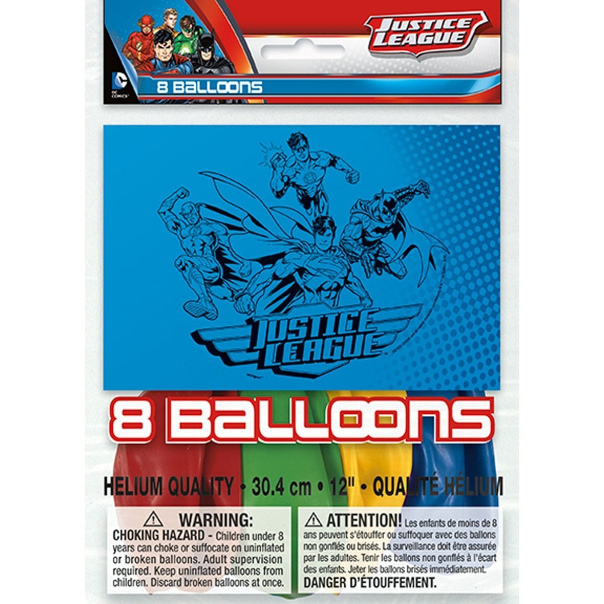 UNIQUE PARTY FAVORS Kids Birthday Justice League Latex Balloons, 12 Inches, 8 Count 011179499755