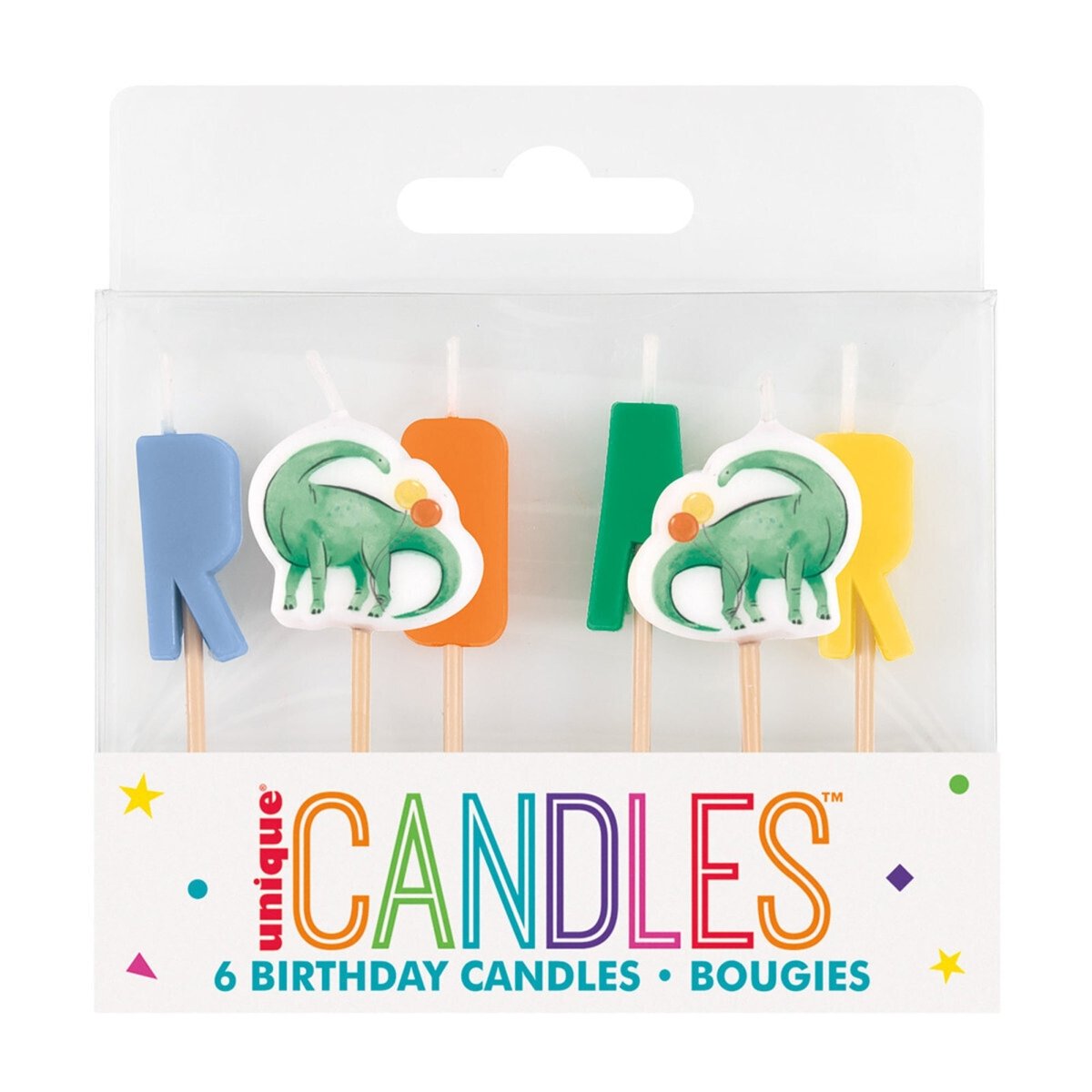 UNIQUE PARTY FAVORS Kids Birthday Roar Dinosaur Candles, 6 Count