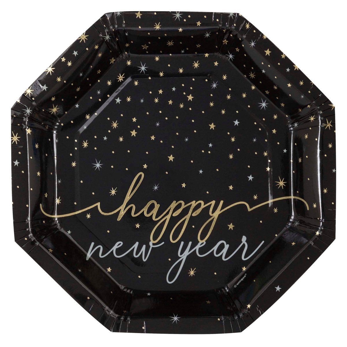 UNIQUE PARTY FAVORS New Year Disco New Year's Large Octagon Shaped Lunch Paper Plates, 9 Inches, 8 Count