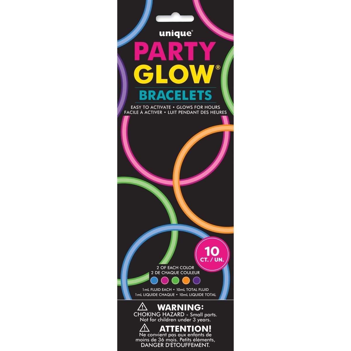 UNIQUE PARTY FAVORS Party Supplies Glow Stick Bracelets, 8 Inches, 10 Count 011179550210