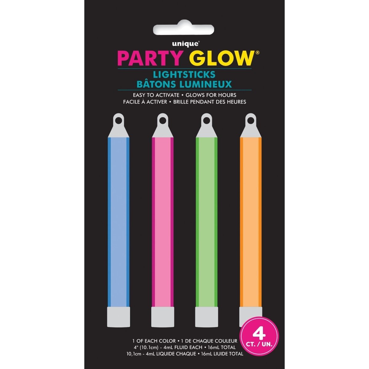 UNIQUE PARTY FAVORS Party Supplies Glow Sticks, 6 Inches, 4 Count 011179550128