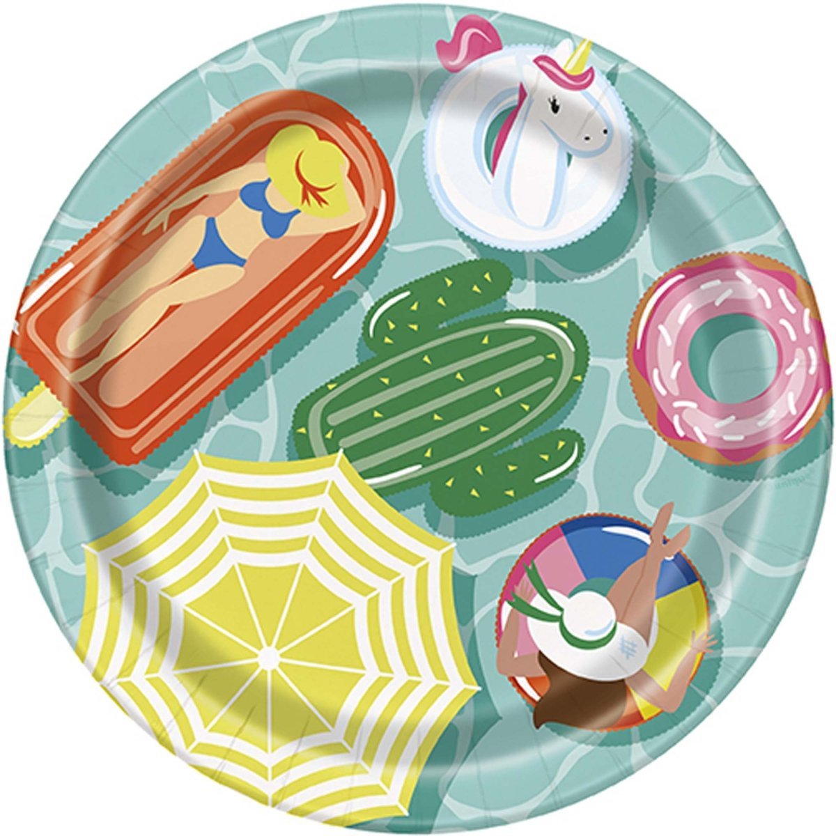 UNIQUE PARTY FAVORS Summer Summer Fun Small Round Dessert Paper Plates, 7 Inches, 8 Count 011179133543