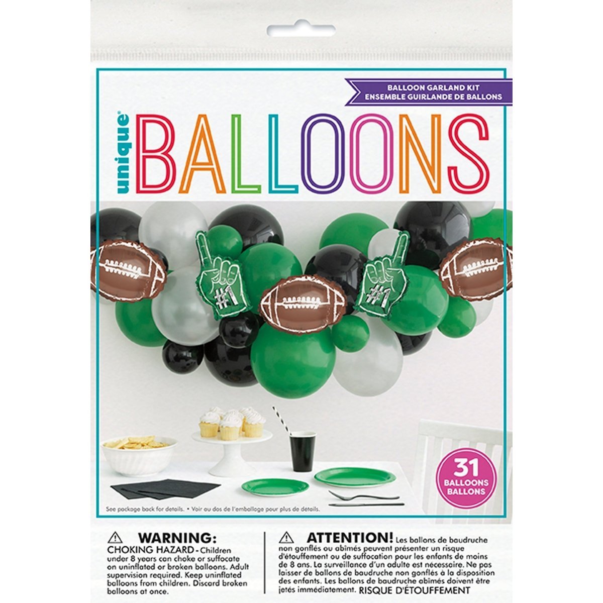 UNIQUE PARTY FAVORS Superbowl Football Balloon Arch Kit, 31 Count 011179512966