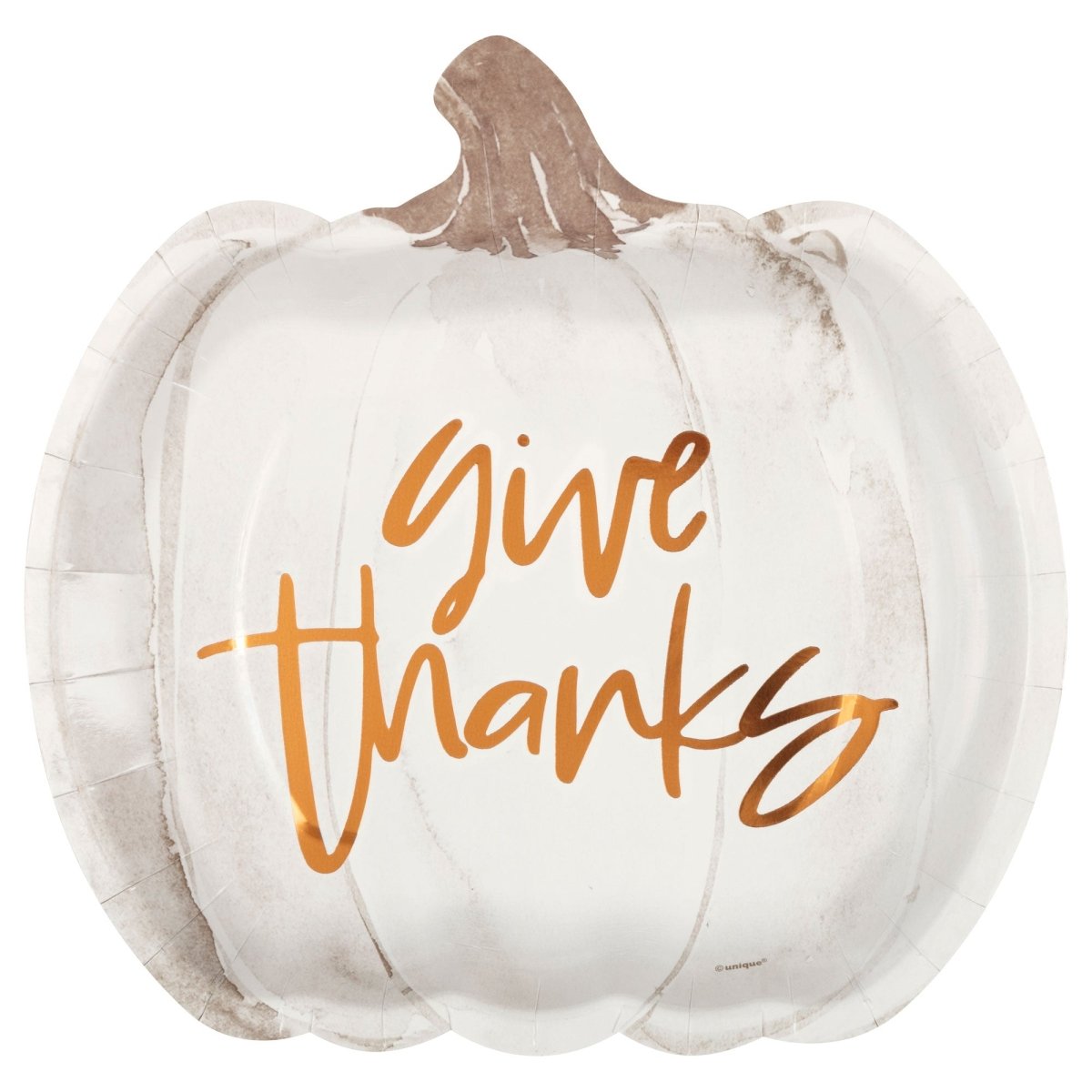 UNIQUE PARTY FAVORS Thanksgiving Thankful Harvest Small Pumpkin Shaped Dessert Paper Plates, 7 Inches, 8 Count 011179576043