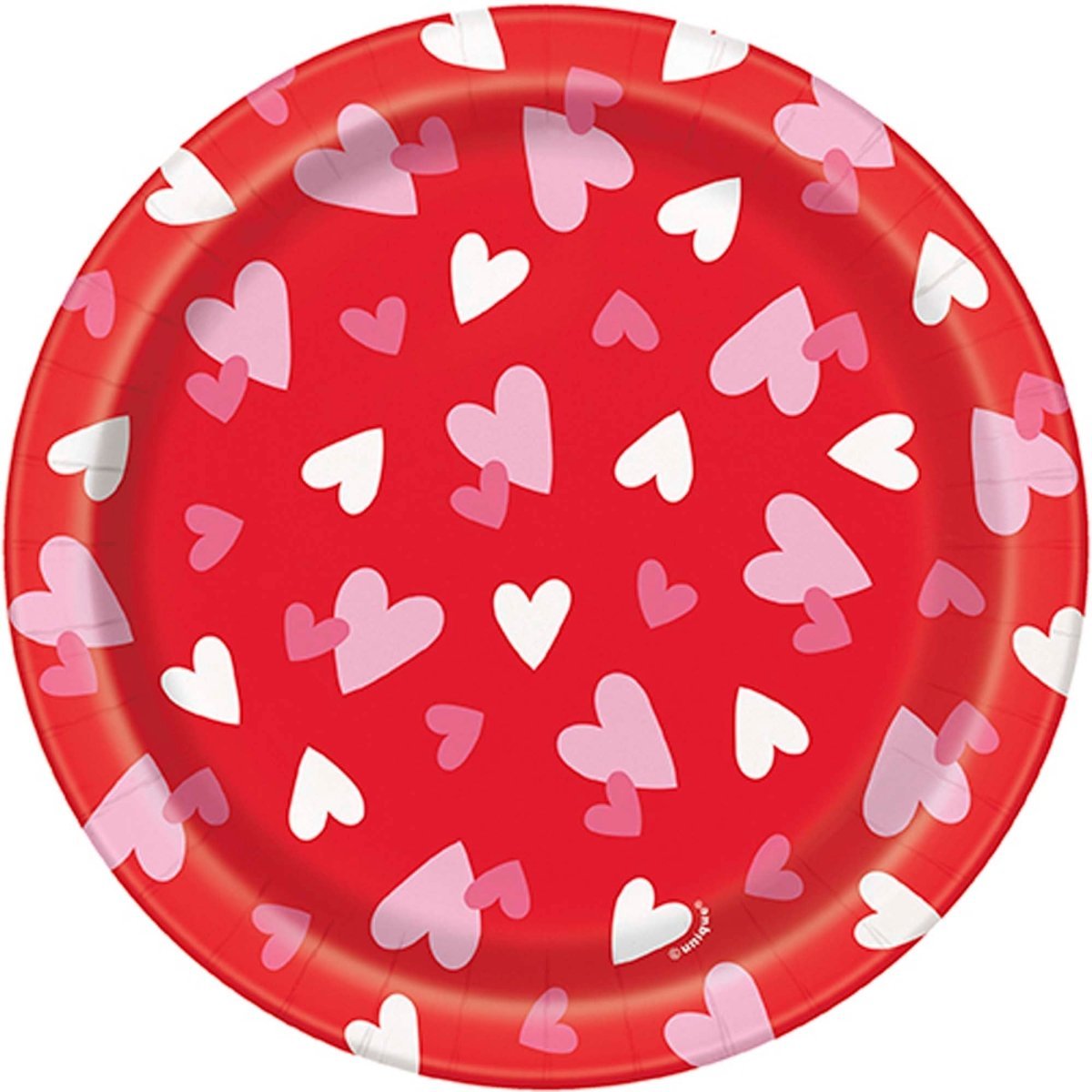 UNIQUE PARTY FAVORS Valentine's Day Fluttering Hearts Small Round Dessert Paper Plates, 7 Inches, 8 Count 011179300044