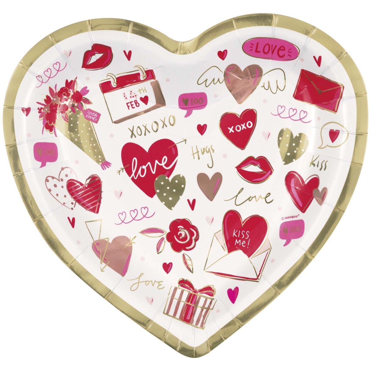 UNIQUE PARTY FAVORS Valentine's Day R & P Valentine's Day Large Heart Shaped Lunch Paper Plates, 9 Inches, 8 Count 011179987849