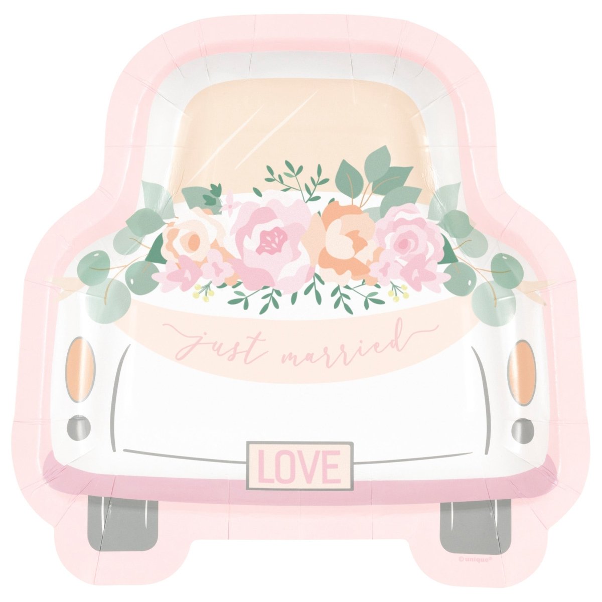 UNIQUE PARTY FAVORS Wedding Pink Blooms Bridal Large Lunch Paper Plates, 8 Inches, 8 Count 011179287093