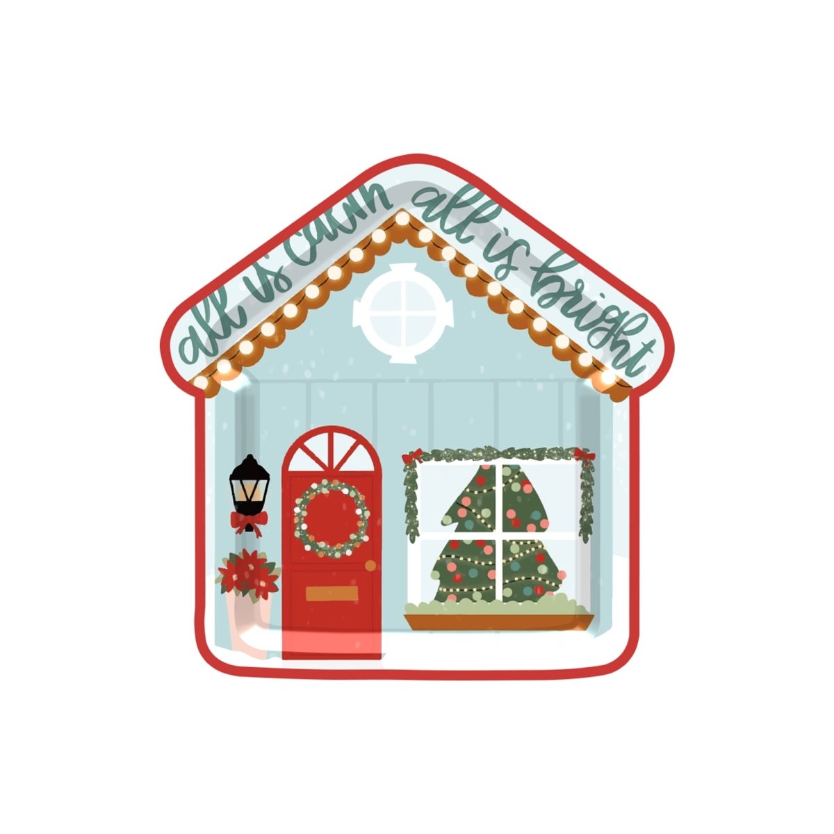 YIWU DAMAI Christmas Christmas at the Chalet Small House Shaped Dessert Paper Plates, 9 Inches, 8 Count 840482501202