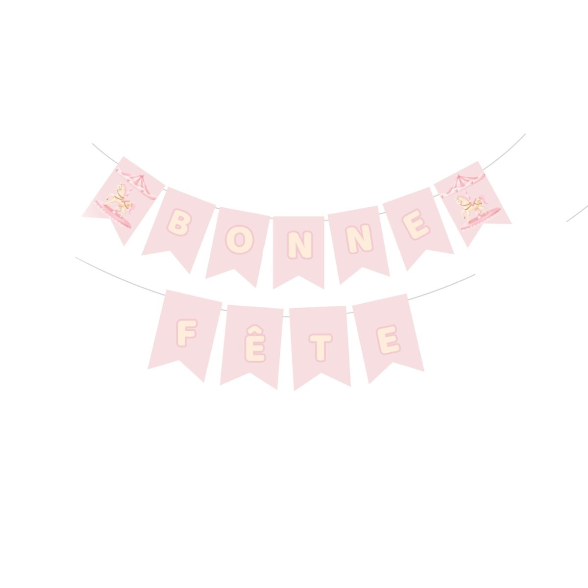 YIWU DAMAI Kids Birthday Dream Carousel "Bonne Fête" Paper Banner, 118 Inches, 1 Count 840482500137