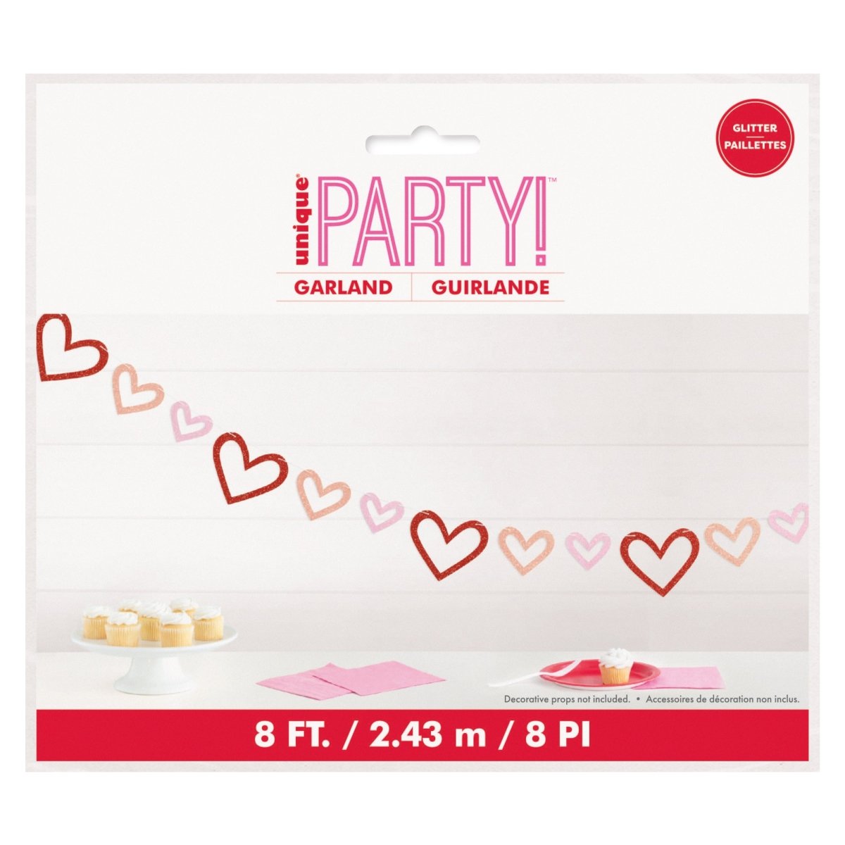 YIWU DAMAI Valentine's Day Retro Love Glitter Heart Garland, 96 Inches, 1 Count 011179128907