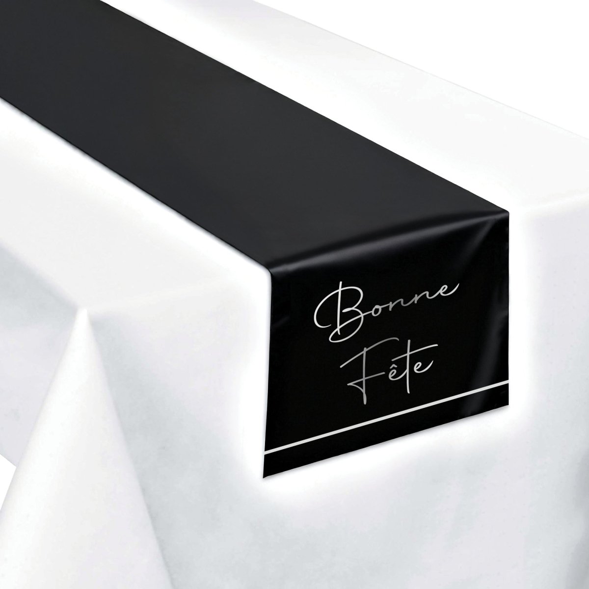 YIWU JINBO IMPORT AND EXPORT CO., LTD General Birthday Silver Celebration Bonne Fête Table Runner, 78.5 Inches, 1 Count 840482509055