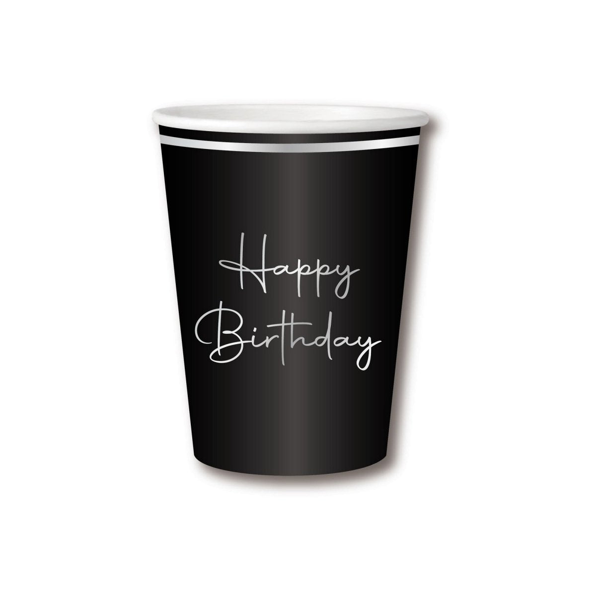 YIWU JINBO IMPORT AND EXPORT CO., LTD General Birthday Silver Celebration Happy Birthday Paper Cups, 9 Oz, 8 Count 840482508485