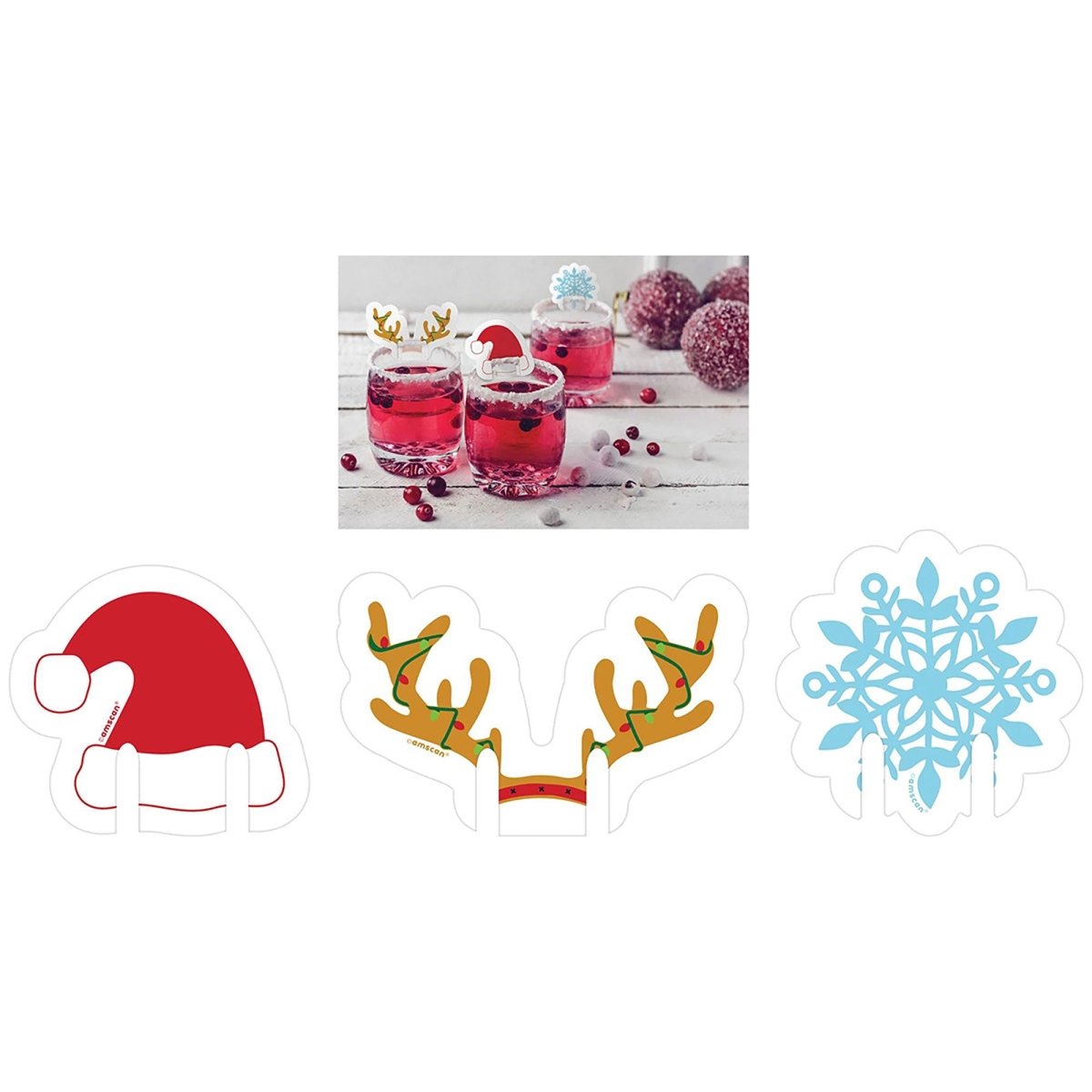 KURT S. ADLER INC Christmas Christmas Paper Drink Topper, 1 1/2 x 3 1/2 Inches, Assortment, 24 Counts 192937356937