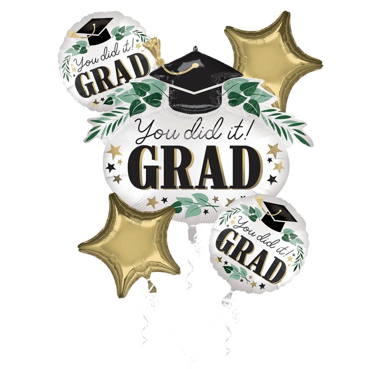 LE GROUPE BLC INTL INC Balloons Graduation "You Did It! Grad" Foil Balloon Bouquet, 5 Count, Helium Inflation not Included