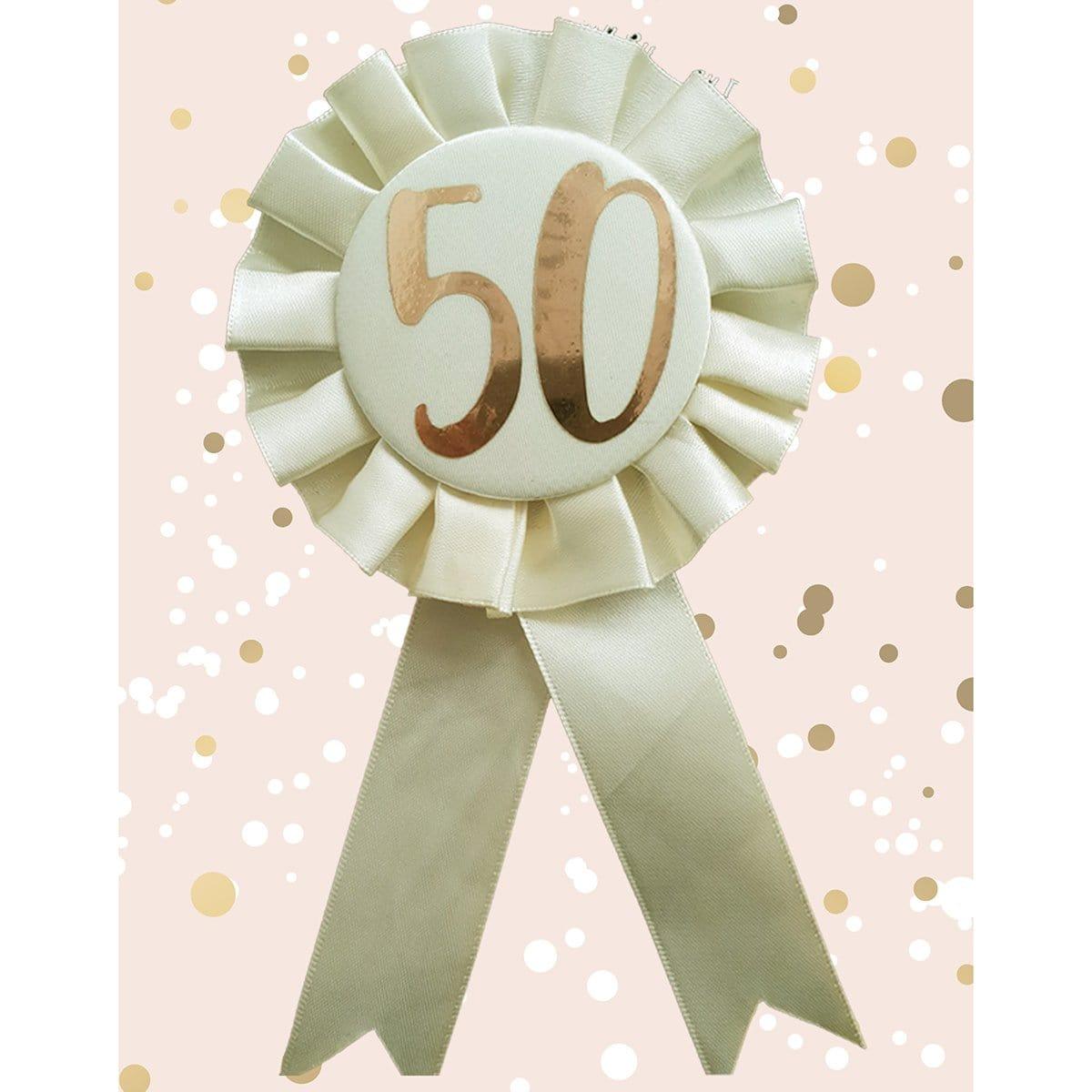 Buy Age Specific Birthday Rosette Badge Rose Gold - 50th sold at Party Expert