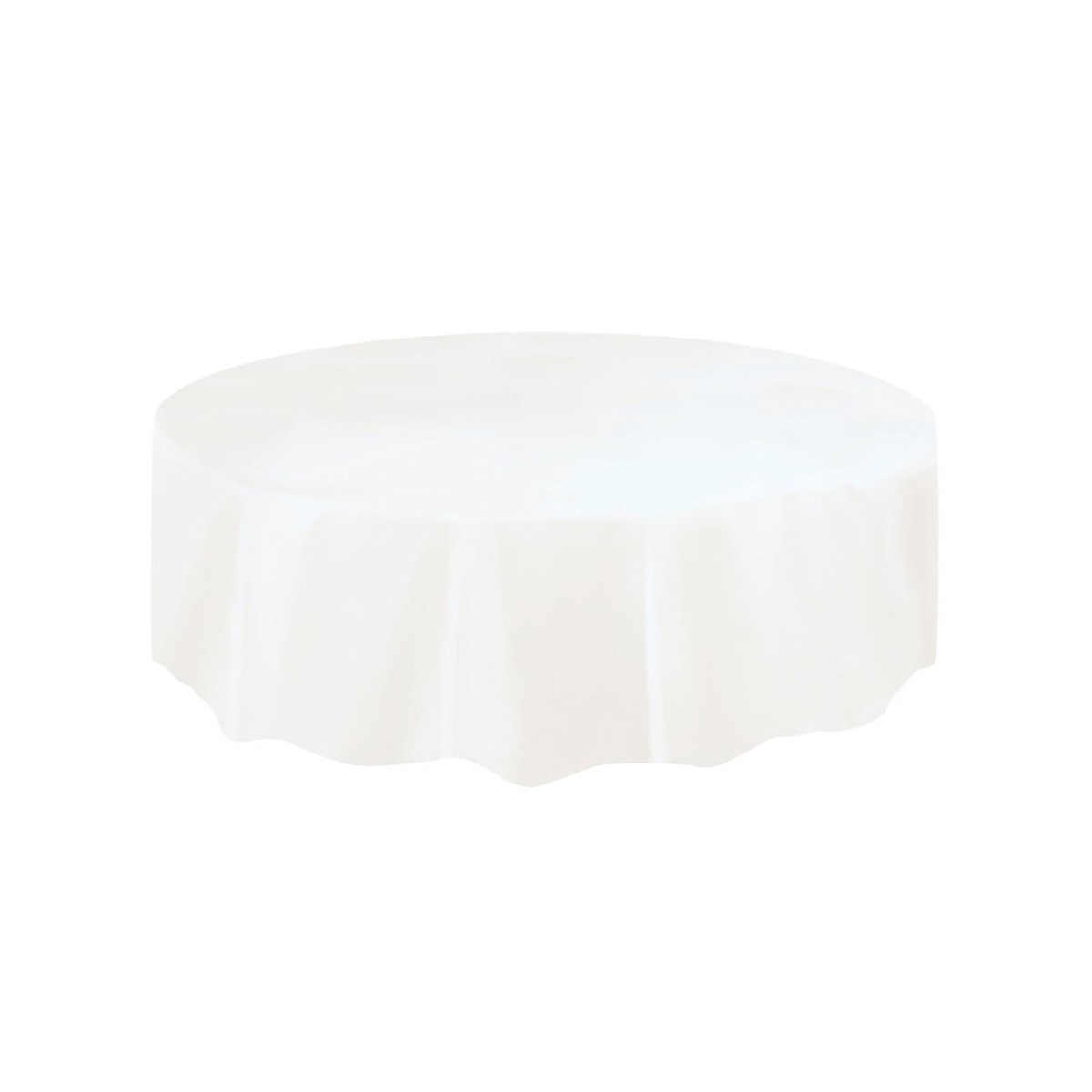 UNIQUE PARTY FAVORS Disposable-Plasticware White Round Plastic Tablecover, 84 Inches, 1 Count 011179500215