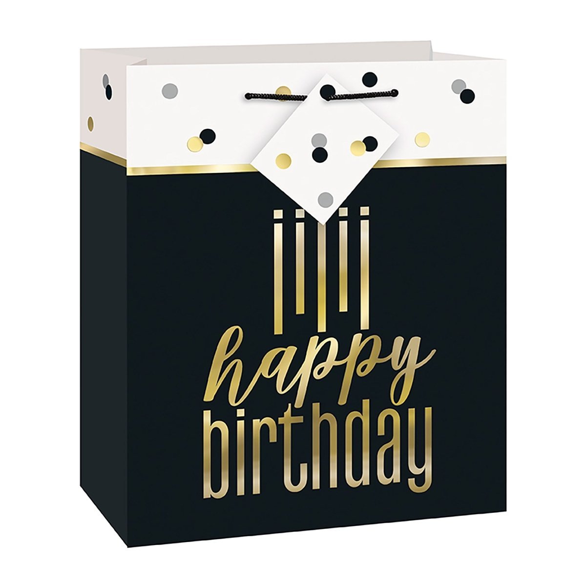 UNIQUE PARTY FAVORS General Birthday Happy Birthday Medium Bag, Black & Gold, 1 Count