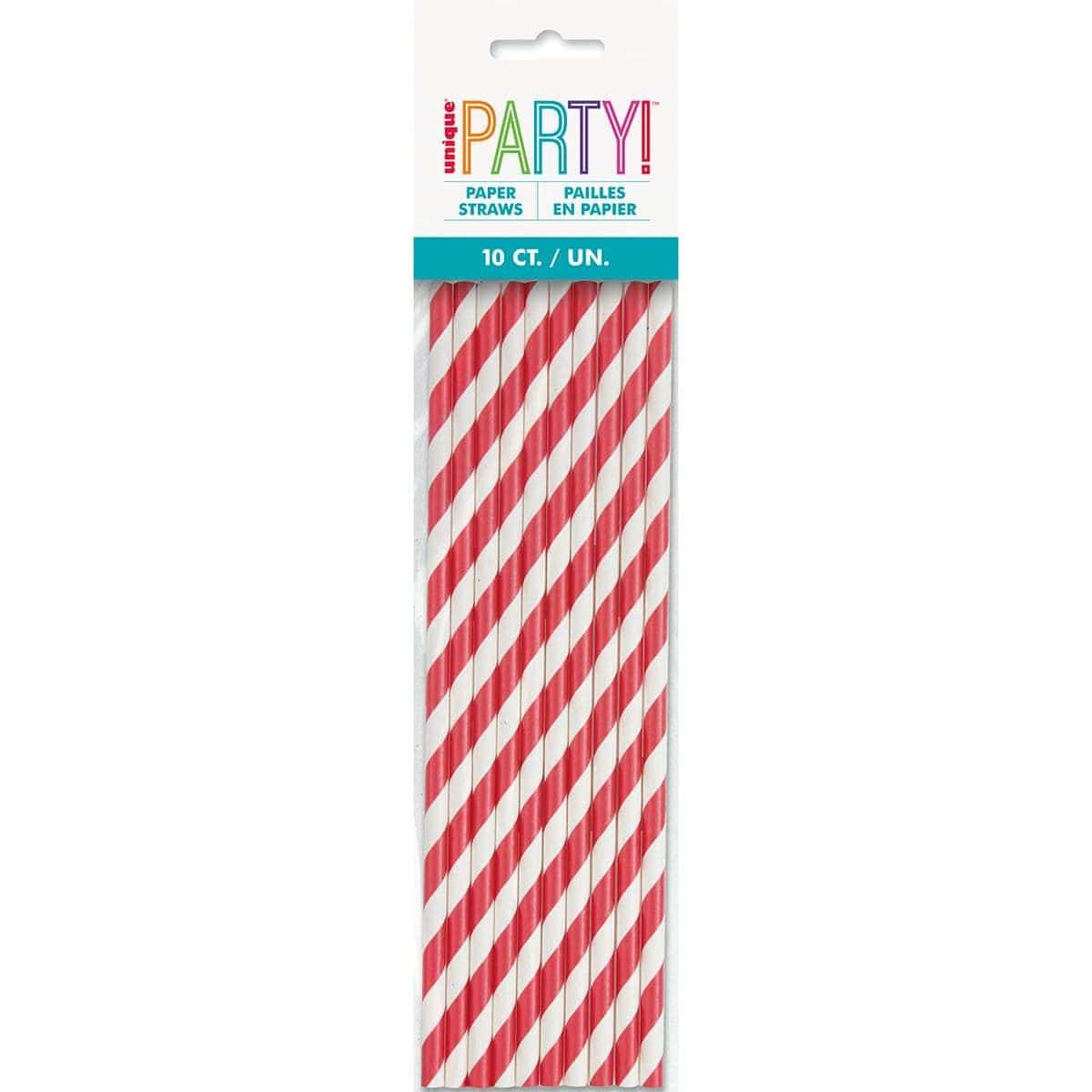 Buy Plasticware Paper Straw With Stripes 10/pkg - Red sold at Party Expert